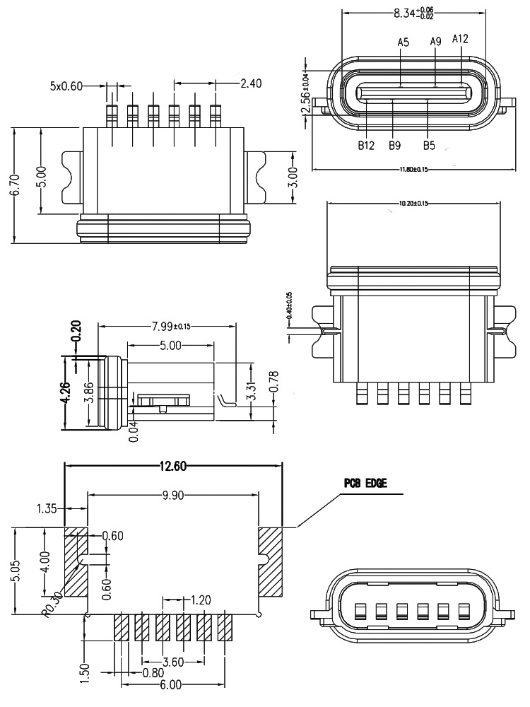 防水连接器Type-C6P,IP67防水Type-C6P母座,MICRO5P母座,USB连接器实力工厂